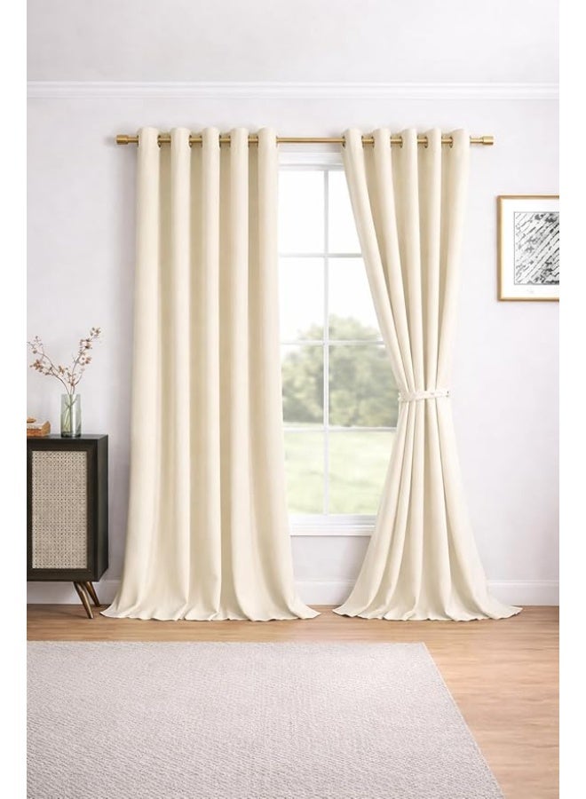 El-Koptan Turkish Hammer Velvet Cotton Blackout Curtains, 150 × 270 cm, Steel Grommets, Heavy Fabric, Superior Insulation (Beige) - Image 1